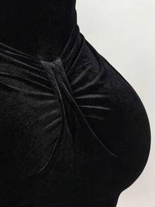 Amplova 女士性感蕾丝拼接荷叶边修身迷你吊带裙，夏季 - 黑色 - 查看 5