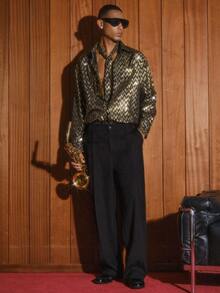 AKNOTIC Áo sơ mi nam dài tay cài cúc đơn, họa tiết sọc lượn sóng, ánh vàng kim. - Nhiều màu - Xem 2