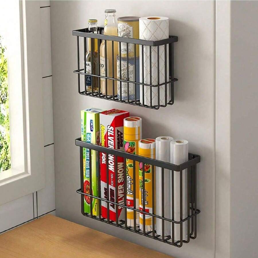 门后式食品储藏柜收纳架，食品储藏室整理收纳，深篮悬挂式重型金属架，壁挂式调料架，适用于家庭厨房、洗衣房和浴室，白色/黑色 - 彩色 - 查看 1
