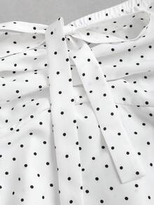 Sunnyshic 法式优雅波点露肩花瓣袖收腰A字下摆休闲女式衬衫 - 白色 - 查看 7