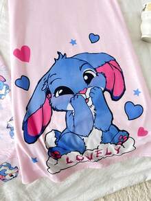 SHEIN 少女宽松休闲舒适卡通图案两件套家居服 - 彩色 - 查看 4