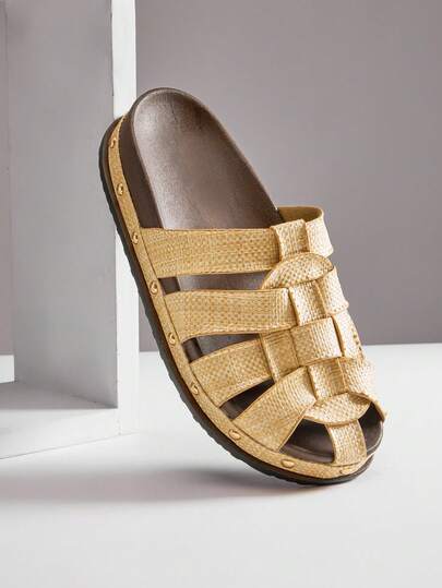 Solezae Women's Vintage Roman Style Woven PP Raffia Slip-On Flat Clogs