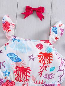 Travachic KIDS Babygirl Casual Knit Elastic Cute Cartoon Pattern Camisole Romper, Suitable For Summer - Multicolor - View 4