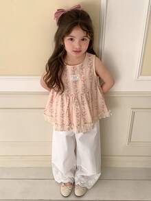 DAZY Girls Toddler Ditsy Floral Sleeveless Shirt And Pants 2-Piece Set, Fall Outfit - Pink - View 6