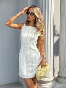 Pariaura 女士优雅几何纹理弹力面料连衣裙，单排扣修身设计，时尚别致，适合通勤，简约休闲日常穿着吊带裙，春夏款 - 杏色 - 查看 6