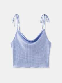 lacRébo Sky Blue Polka Dot Cowl Neck Cami Top With Tie Shoulder Straps Spring Summer Chic Going Out Spring Summer Vacation French Style Parisian Style - Blue - View 6