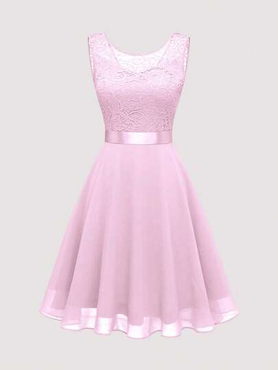 Olithes Women's Sleeveless Pink Lace Dress, Summer