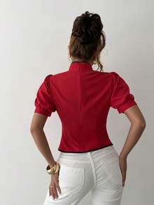 Olithes Áo sơ mi nữ kiểu Trung Quốc, áo nữ xẻ tà tay phồng cổ đứng cài nút kiểu Trung Quốc, thích hợp cho tiệc năm mới và Tết Nguyên đán, áo sơ mi nữ thanh lịch, áo kiểu nữ thanh lịch, áo kiểu nữ thường ngày, đi biển, kỳ nghỉ hè, mùa xuân, trang phục mùa xuân cho nữ, ngày lễ tình nhân cho nữ, lễ hội, trang phục đi biển cho nữ, kỳ nghỉ hè, kỳ nghỉ, kỳ nghỉ của nữ, áo đỏ, áo sơ mi đỏ cho nữ, tiệc cưới thanh lịch, ngày lễ tình nhân, áo phối màu đỏ, áo mùa hè màu đỏ, áo nơ, áo đỏ dễ thương, tiệc sinh nhật - Đỏ - Xem 2