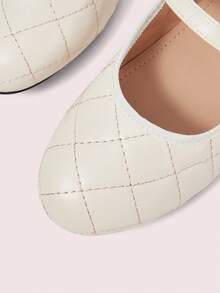 CUCCOO DOLLMOD Off-White Flat-Bottomed Commuter College Style Women's Fashion Simple Rhombus Pattern Shoes Women's Slip-On Versatile Ballet Shoes Mary Jane Spring Shoes - Beige - View 9