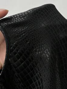 Eryvara Women Black Sexy Sleeveless Shiny Faux Crocodile Skin Front Zipper Jumpsuit, Long Sleeve Clubwear Party Date Night, New Design, Spring/Summer Fall Cloth For Women Sexy Party/Night Club//Street/Date/Halloween/Valentine's Day New Arrival Concert Outfit Evening Birthday Club Slim Bodycon Original Design Long Leggings Jumpsuit - Black - View 6