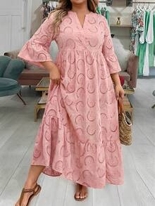 SHEIN LUNE 大码连衣裙 情人节红色连衣裙 女士长款连衣裙 夏季连衣裙 夏季波西米亚风复古风 - 粉色 - 查看 4