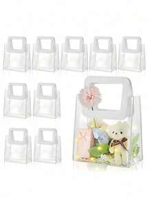 1/3/10PCS White Square Handle Transparent Plastic Gift Bags Reusable For Wedding Party Anniversary Valentine Mother Day Candy Chocolate Packaging - multicolor - View 8