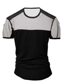 Manfinity AFTRDRK Men's Black Mesh Patchwork Breathable T-Shirt, Spring/Summer - Black - View 2