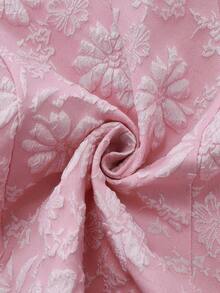 Olithes 女士优雅方领提花腰部褶裥喇叭迷你连衣裙 - 粉色 - 查看 6