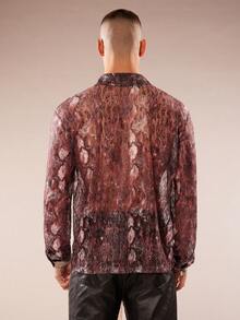 FeverCity Men's Snake Skin Pattern Contrast Lace Long Sleeve Shirt - Multicolor - View 3