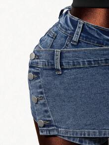 Mistrie Quần short denim dáng ôm, thoải mái dành cho nữ, thích hợp cho mùa hè. - Màu xanh lam - Xem 7