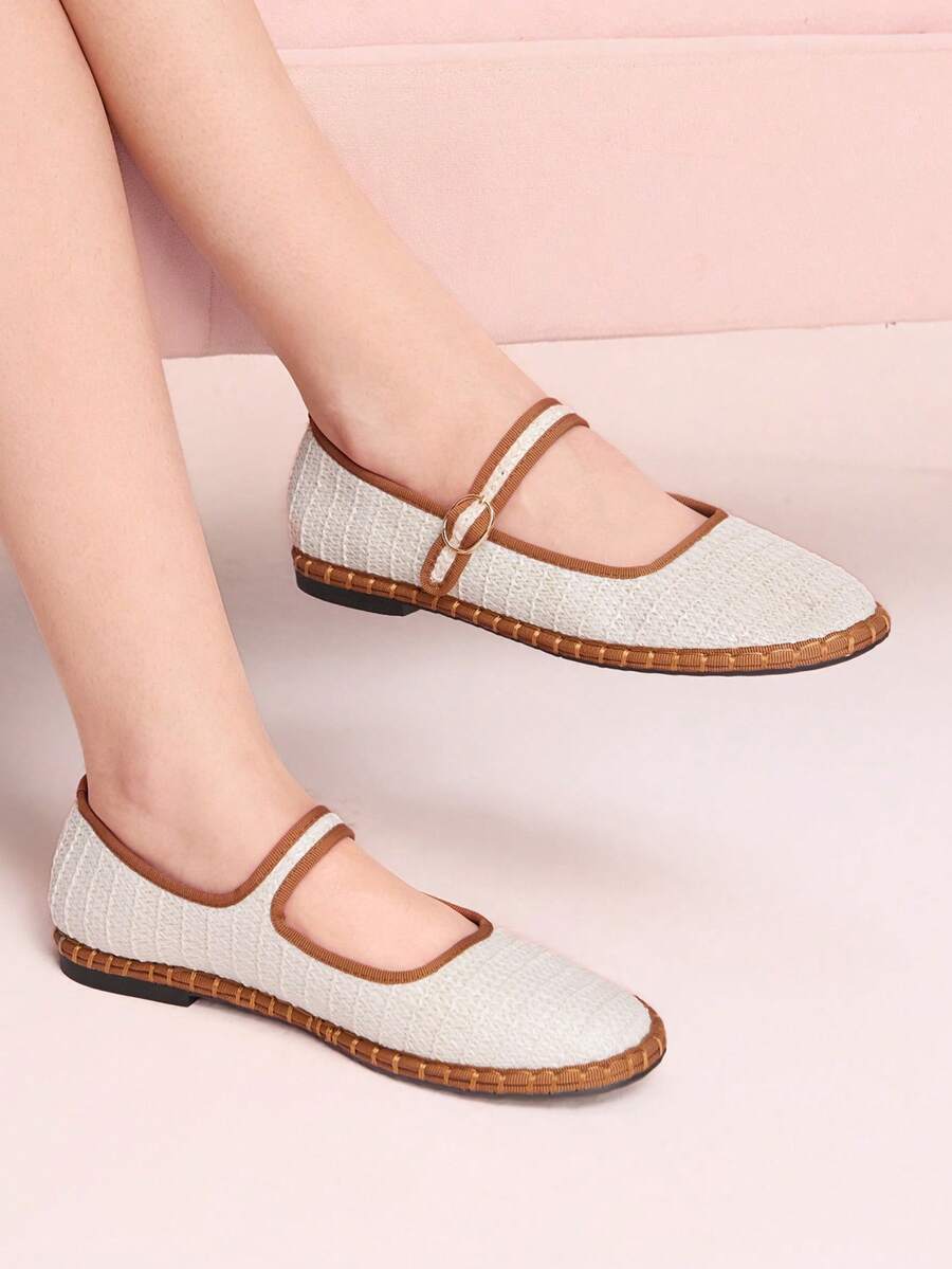 CUCCOO DOLLMOD Women's Shoes Classic White Contrasting Color Along The Edge Mary Jane Flats Spring Shoes - White - View 1