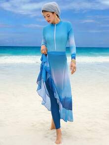 Swim Shayni Completo da donna in 3 pezzi con design a chiusura lampo avvolgente e effetto Tintura a nodi, adatto per surf, spiaggia e vacanze - Multicolore - Visualizzare 5