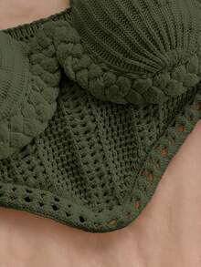 Soleia 2pcs Vacation Sexy Spaghetti Strap Crochet Crop Top And Low Waist Skirt Set, Suitable For Music Festival, Bohemian, Holiday, Date, Afternoon Tea - Olive Green - View 3