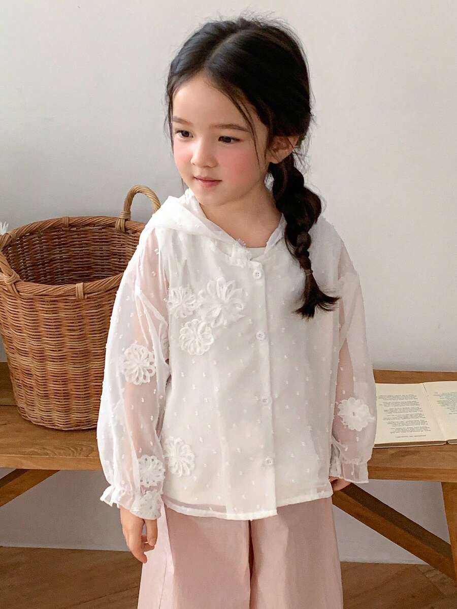 DAZY Young Girls Hooded Textured Fabric Design Jacket - White - View 1