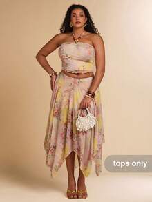 SHEIN BAE Plus Size Women Floral Print Fitted Sleeveless Tube Top, Summer Tops - Multicolor - View 5