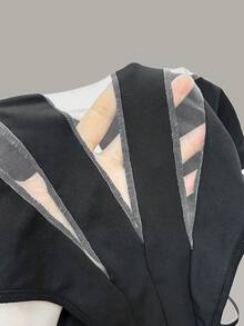 SHEIN PETITE 纯色休闲时尚度假性感吊带连体衣女款网纱连体衣 - 黑色 - 查看 15