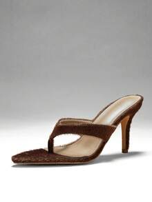 SHUZIA Women's Sexy Thong Strap Slip-On Heeled Sandals - Chocolate Brown - View 6