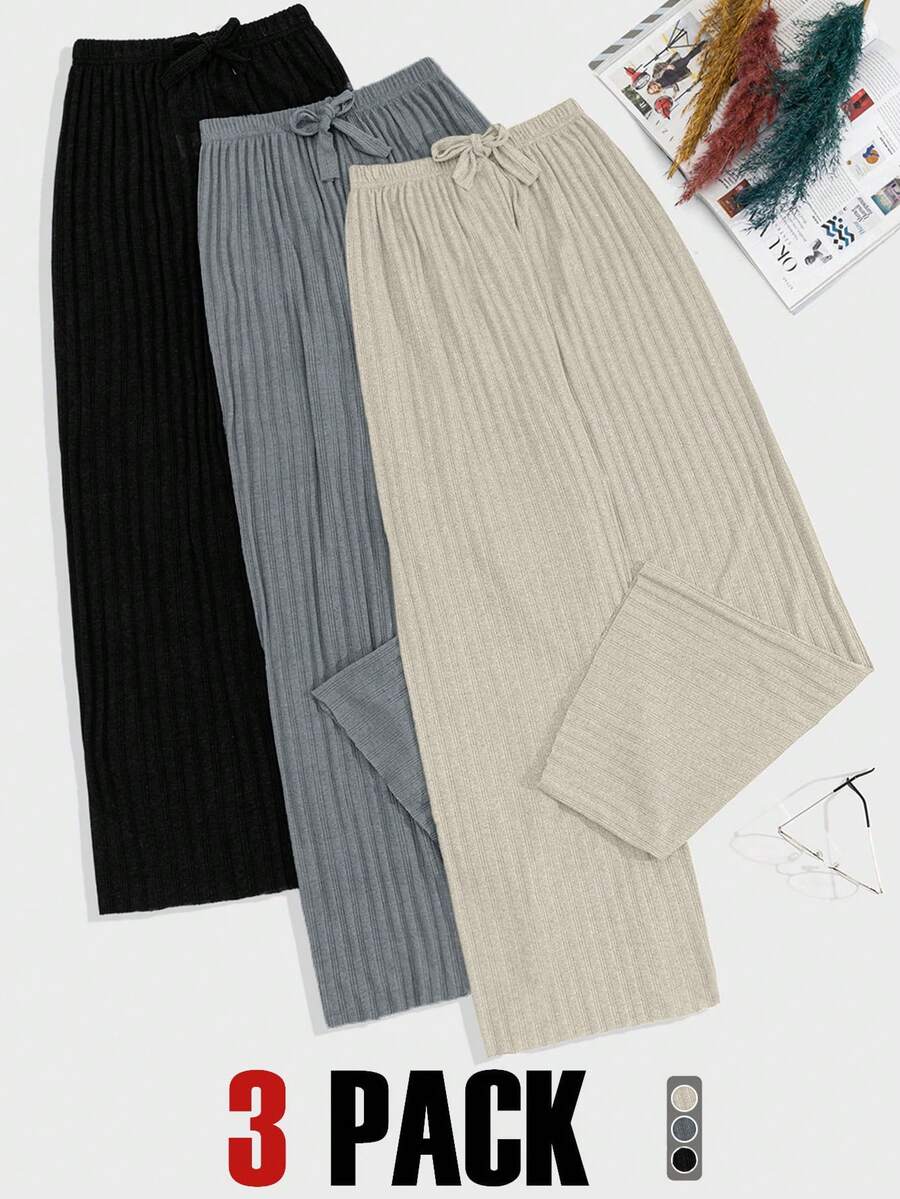 EURMUSE 100%Cotton 3 Pcs Solid Knit Pant Set - Grey - View 1