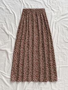 Soleia 女士度假碎花休闲开衩裙 - 咖啡棕 - 查看 2