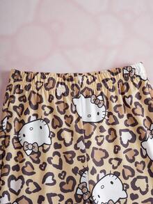 HELLO KITTY AND FRIENDS | SHEIN 2件套可爱休闲少女T恤和豹纹喇叭裤套装 - 彩色 - 查看 7