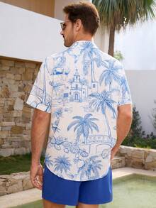 Solantero Bộ áo sơ mi và quần short in họa tiết nhiệt đới dành cho nam, trang phục thường ngày cho kỳ nghỉ. - trắng - Xem 3