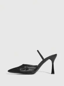 CUCCOO SZL New Autumn Lace-Up Mesh Pointed Toe High Heel Sandals - Black - View 5