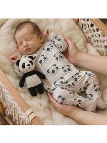 Loomiva Newborn Baby Girl Cartoon Bear Pattern Knit Soft Crew Neck Long Sleeve Pullover Top And Elastic Waist Pants 2-Piece Set - Multicolor - View 1