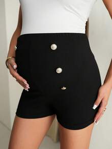 MaterniChic Maternity Summer Pregnant Black Shorts Comfortable, Soft, Elegant - Black - View 4