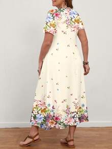 EMERY ROSE 大码女式休闲简约V领短袖连衣裙，适合夏季穿着 - 彩色 - 查看 2