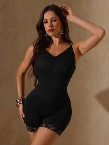 Glamine 1 件女士无缝塑身衣，带腰部训练器、收腹带、提臀带、露背、方领、紧身衣 - 黑色 - 查看 3