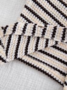 Summer Outfits Tween Girls' Casual Striped T-Shirt And Pants Set, Summer - Black and White - View 8