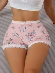 SHEIN 1 chiếc quần lót nữ kiểu quần đùi ngắn có nơ hoa dễ thương. - Hồng - Xem 5