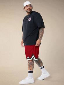 EASEVO 加大码男士休闲针织中腰抽绳宽松直筒短裤，适合夏季日常穿着 - 紅色 - 查看 7