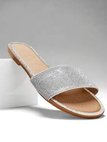 SHUZIA 圓頭水鑽平底涼鞋 - 銀色 - 查看 5