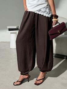 Lavishia Quần ống rộng nữ kiểu dáng thường ngày, thoải mái và đa năng, màu cà phê, thích hợp cho mùa xuân/hè. - Cà phê nâu - Xem 6