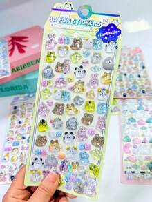 POKOJA LAND 悠悠家族水晶贴纸4款 - 3D可爱动物和小幽灵贴纸，适合儿童奖励和日常装饰 - 彩色 - 查看 11