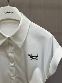 Resyla 女士抽绳小狗刺绣短款上衣 - 白色 - 查看 4