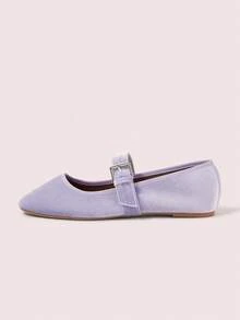 CUCCOO DOLLMOD Women's Shoes Cornflower Blue Round Toe Velvet Flats - Light purple - View 7