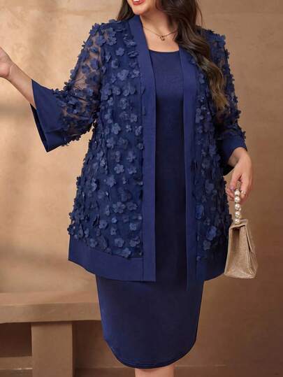 Ellevyn Conjunto de 2 piezas para mujer talla grande, camisa blanca elegante bordada y falda midi, adecuado para uso al aire libre, en el trabajo y para uso diario