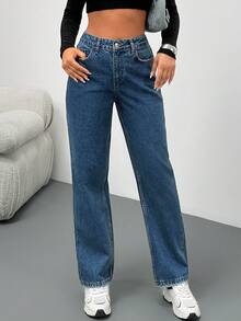 Rafferiza Vintage Casual High Waist Tapered Denim Jean - أزرق متوسط - مشاهدة 5