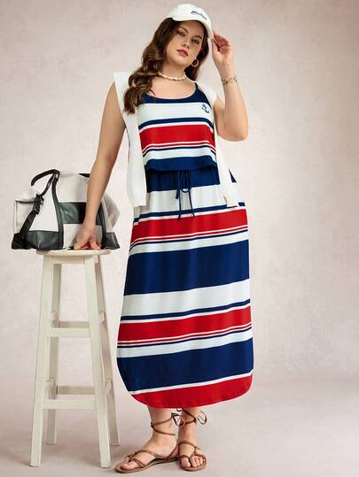 Zelara 柔软扎染收腰开衩连衣裙，大码