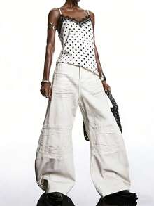 LYSMO 2026新款极简夏季女式黑白波点蕾丝撞色缎面亮面吊带背心，优雅蕾丝拼接吊带衫，适合春夏穿着，优雅上衣，适合派对、夏季、音乐节等场合，优雅吊带衫，吊带衫 - 彩色 - 查看 3