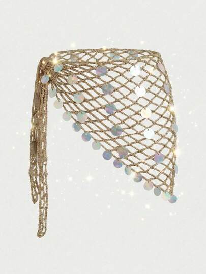 Swim Vcay Falda sarong de mujer con crochet, lentejuelas y tela transparente, adecuada para la playa, resort, fiesta y festival de música