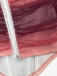 SHEIN MOD 露肩鱼骨装饰褶皱腰部白色束身结构短款上衣 - 藕粉色 - 查看 3